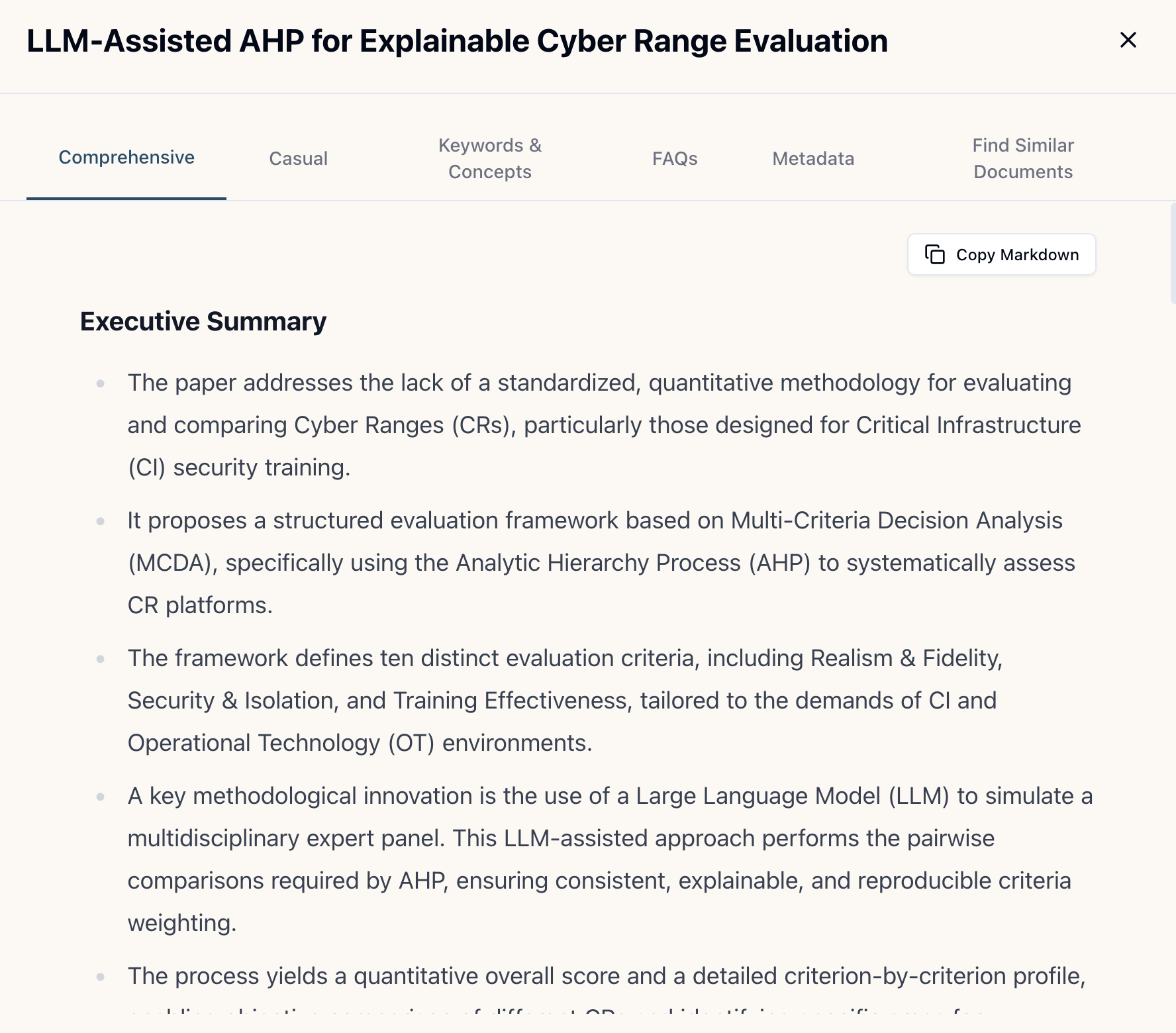 Assay comprehensive summary example - detailed executive summary with structured sections and key insights